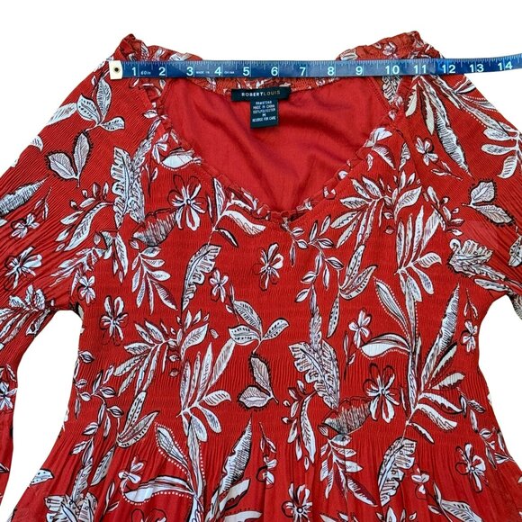 Robert Louis Red Rust Floral Bell Sleeve Flowy Pullover Dress Women’s Medium - Picture 6 of 10